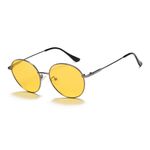 grey jack Polarized Round Shape Sunglasses for Men Women,Metal Frame Eyewear for UV Protection 2406 Gun Frame Yellow Lens