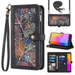 Asuwish Phone Case for Alcatel 1B (2022) /TCL 303 (5.5 inches) Wallet Cover With Screen Protector and Crossbody Wrist Strap Leather Flip Pattern Zipper Credit Card Holder Cell TCL303 5031D 5031A Black