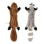 Nollary Dog Squeaky Toys No Stuffing, Soft Squirrel and Raccoon Plush Toys with Squeaker for Dogs Avoid Boredom, 16 inch, Pack of 2