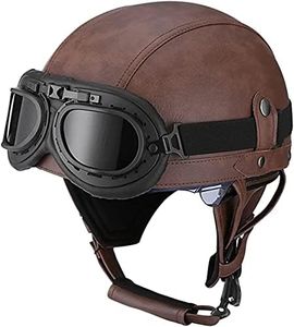 Motorcycle Half Helmet Retro German Handmade Leather Half Face Quick Release Buckle & Goggles - ECE Approved Motorbike Half Helmet with Goggles B, L(59~60cm)