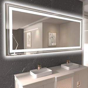 Snowdool LED Bathroom Mirror, 84"x40" with Front and Backlit, Anti-Fog, Large Bathroom Vanity Mirror for Wall, Memory Function, Stepless Dimmable, Tempered Glass (Horizontal/Vertical)