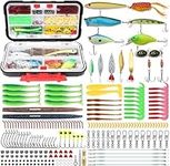 GOTOUR Fishing Lures Kit with Tackle Box, Bass Fishing Accessories Including Crankbaits, Spinner, Spoon, Popper, Frog, Minnow, Soft Plastic Worms, Hooks, and Weights, Fishing Gifts for Men