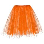 Tutu Skirts for Women Layered Mesh Bubble Tutu Skirt Classic 80s Fancy Dress Costume Tutu Adult Teen Skirt Ballet Dance Parties Fancy Dress Women's Tulle Tutu Skirt with Sequin (02 Orange, One Size)