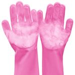 Yintoper Pet Grooming Gloves, Dog Bathing Gloves with High-Density Teeth, Heat Resistant Silicone Cat Hair Remover with Enhanced Five Finger Design, Bathing and Massaging for Dogs and Cats (Pink)