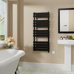 Warmehaus Electric Flat Panel Heated Towel Rail Black Bathroom Ladder Radiator Warmer 1200x500mm 600W