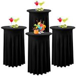 4 Pack Black Round High Top Highboy Table Cloth 32inch×43inch Wrinkle Free Stretch Spandex Cocktail Tablecloths Table Covers for Cocktail Party Wedding Banquet Baby Shower Birthday