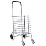 DR Mall Grocery Shopping Basket Aluminum Folding 4 Wheel Shopping Basket Trolley- Silver