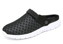 CELANDA Unisex Clogs Breathable Mesh Slippers Lightweight Garden Gardening Shoes Mens Womens Casual Beach Mules Black White Size: 3.5 UK