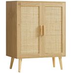 FIONESO Storage Cabinet with Adjustable Shelf, Rattan Cabinet with Doors, Buffet Cabinet, Accent Cabinet for Dining Room, Entryway, Natural+Rattan