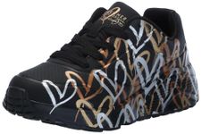 Skechers Girls Uno Lite Metallic Love Sneaker, Black Gold, 2 UK