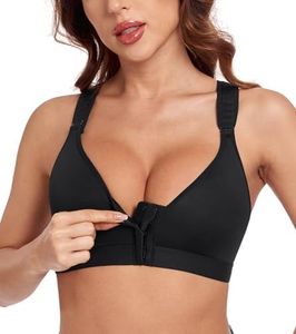 HACI Post Surgical Bra Front Closure Non Padded Wirefree Racerback Adjustable Wide Strap Mastectomy(Black,36D/DD)