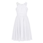 iEFiEL Kids Big Girls Sleeveless Chiffon Halter Neck Dress Wedding Bridesmaid Party Flower Girl Dress White 6