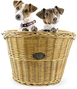 Assateague Large Willow Bicycle Basket for Dogs - Hand Crafted by Beach and Dog Co - Handlebar Bracket and Leashes Included
