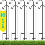 Gray Bunny Shepherds Hooks for Outdoor - 10 Pack - 35" Heavy Duty Metal Bird Feeder Pole, Plant Hangers Outdoor, Great Hangers for Weddings Decor, Lantern & Mason Jars - Black