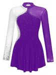 CHICTRY Women's Figure Ice Skating Dance Dress Color Block Roller Skating Costume Gymnastic Leotard Purple S