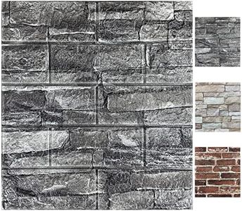 20PCS 3D Wall Panels Peel and Stick Foam 3D Brick Wallpaper Peel and Stick Black Faux Stone Wall Panel Self-Adhesive Wallpaper (20PCS, Black)