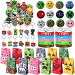 98 PCS Gaming Party Bag Fillers Gamer Party Favours with Gaming Keychain Party Bags Button Stickers Miner Party Supplies Goodie Bag Fillers for Kids Boys (Green)