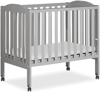 Dream On Me 2 in 1 Folding Portable Crib in Cool Grey, Greenguard Gold Certified , 40x26x38 Inch (Pack of 1)