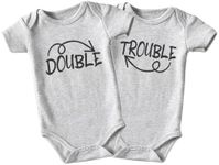 Acwssit Double Trouble Newborn Twins Outfits Boy And Girl Baby Items outfits matching, Gray Trouble Double, 9-12 Months