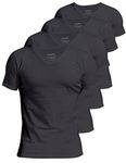 Comfneat Men's 4-Pack Undershirts 100% Cotton Comfy V-Neck T-Shirts (Black 4-Pack, S)