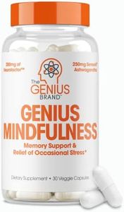 Genius Mindfulness Supplement, Nootropic Cognitive Brain Booster Enhances Memory, Focus & Energy - Natural Calming Supplement with Ashwagandha, NeuroFactor, & Blueberry Extract - 30 Veggie Capsules