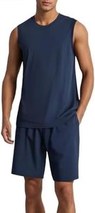 Latuza Men's Bamboo Viscose Tank Top and Shorts Pajamas Set, Navy, Small