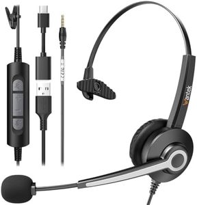 USB-A/USB C/3.5mm Jack 3-in-1 PC Headset, Wired & Noise with Noise-Cancelling Microphone for Laptop - Type-C Computer Headphones with Mic in-line Control for Home