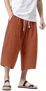 MAGNIVIT Men's Mens Linen Capri Pants Baggy Capris Pants with Pocket Brick Red 40