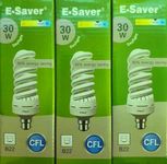 E-Saver - CFL Full Spiral - Energy Saving Light Bulbs -30w = 150 watt - (Pack of 3) - Daylight 6400k – Bayonet Light Bulb (B22- B22d) - Great for SAD - Snooker, Pool, Hobbies, Crafts, Photography