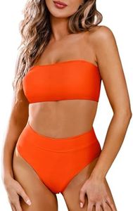 Pink Queen Women's Removable Strap Pad High Waist Bikini Set Swimsuit Orange L