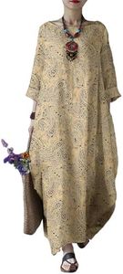 Celmia Women's Solid Maxi Dresses Short Sleeve Loose Fit Long Kaftan Dress A-Floral White Large