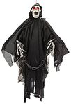 Prextex Skeleton Halloween Decorations, Spooky Hanging Grim Reaper Skeleton, Glowing Eyes &Chains | Outdoor Skeleton Decoration for Haunted Houses, Garden Halloween Decor (38cm Skeleton, 64cm Cloak)