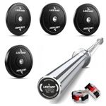 Leeway Olympic Barbell with Bumper Weight Plates | 100 Kg Rubber Weight Plate Set and 7.2 Ft Chrome Gym Bar | Olympic Weightlifting Gym Plates for Home and Commercial (100kg Set (5X2+10X2+15X2+20X2))