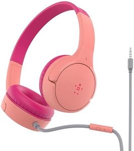 Belkin SoundForm Mini Kids Wired Headphones with Built-in Microphone & Fun Stickers, 85dB Safe Volume Limit – for Online Learning, Travel, Compatible w/iPhone 15, iPad, Galaxy S23, & More - Pink