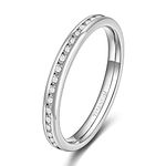 TIGRADE 2.5mm Women Titanium Stacking Ring Cubic Zirconia Polished Anniversary Wedding Band Size 4-10,Silver, 6.5