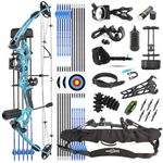 SHARROW Archery Compound Bow Kit 30-55lbs Adjustable Hunting Compound Bow and Arrows Set for Adult and Beginner Outdoor Shooting Archery Set (Right Hand, Blue)