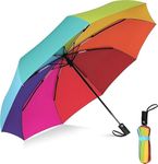 G4Free UNBREAKABLE Umbrella for Men Women | 3 Fold Umbrella with Reflective Strip | Fully Automatic 8 Ribs 21 inch Umbrellas for Heavy Rain Travel Inverted Waterproof (Rainbow)