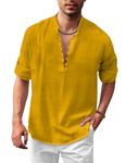 FINIVO FASHION Men's Cotton Full Sleeve Regular Fit Full Sleeve Short Kurta Shirt, Large, Gold, Pack of 1