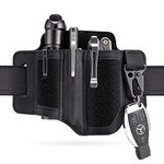 VIPERADE PL3 EDC Leather Sheath for Belt, Multitool Sheath with Patches Area, EDC Pocket Organizer for Men, Flashlight Holster with Pen Holder, Multitool Holster Belt Organiser with Key Holder Black-A