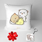 KivStar Peach and Goma Mochi Cat Pillow Cushion, Gifts for him, Boyfriend, Girlfriend, Valentines Gift for Girlfriend, Valentine Pillow for Couple | Peach Goma Pillow, Keychain and Card (Design - 4)