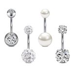 Rajnard Belly Bar 14G 10mm Belly Button Bars Surgical Steel CZ Pearl Diamond Belly Piercing Navel Bar Belly Button Ring Piercing Jewelry for Women Men