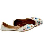 RSK ETHNIC WEAR, White Color Embroidered Handmade Jutti for Women with Soft Leather and Double Cushion EU 37 - [1105]