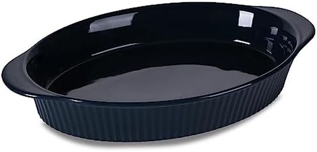 LEETOYI Porcelain 9x13 Large Oval Au Gratin Pans,Baking Dish for Servings, Bakeware with Double Handle for Kitchen and Home (Navy)