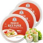 52USA Rice Paper, 3 Pack, Rice Paper Wrappers, Fresh Spring Roll Wrappers & Dumplings-102 Sheets, Gluten-Free Wonton Wrappers, Vegan, Low Carb, Vietnamese Rice Wraps (Round, 22cm)