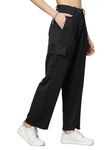 UZARUS Women's Relax Fit Cargo Trouser 4 Pockets Baggy Pants (L, Black)