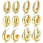 LOLIAS 6 Pairs Gold Chunky Hoop Earrings Set 14K Gold Hoop Earrings for Women Hypoallergenic Thick Open Hoops Earring Twist Huggie Hoop Earring