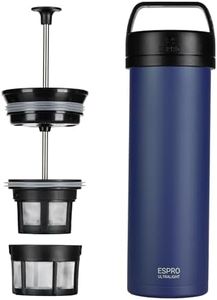 ESPRO P0 Ultralight French Press Coffee Maker for Travel, Vacuum Insulated Stainless Steel, 16 Ounces, Aegean Blue