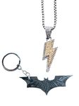 Elegant Attire Club Batman Flash Necklace with Lightning Bolt Pendant in Matte Black for Boys Girls Men/Women.free keyring