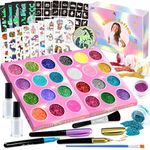 Lubibi Glitter Tattoos Kit for Kids, 24 Glitter Colors Temporary Tattoos With 3 Tattoo Markers, Luminous Tattoo Stickers, 60 Unique Stencils,Birthday Party Favours, Gifts for Kids Party Games Supplies