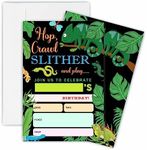 TPYEN Reptile Birthday Invitations, Chameleon,Snake Birthday Party Invite Cards For Boys & Girls - 20 Double Side Fill-In Invites With Envelopes, Party Favor & Decorations - 13